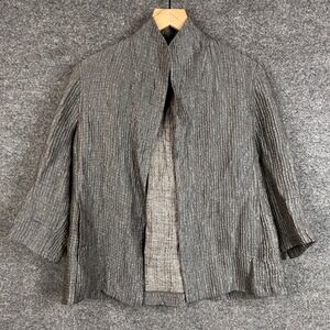 Eileen Fisher Silk Textured Gray Open Front Jacket Collared 3/4 Sleeve Size XS‎